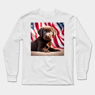 Patriotic Chocolate Lab Puppy Long Sleeve T-Shirt